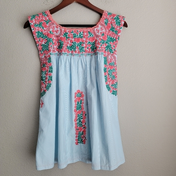 Mi Golondrina Tops - Mi Golondrina Flores Blouse in Dia Coral y Verde size XS NWT